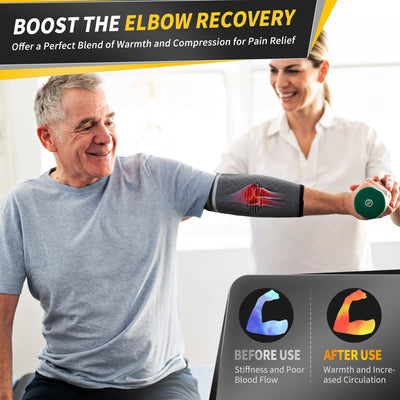 CAMBIVO elbow brace for tendonitis worn by a fitness enthusiast, highlighting active pain management.