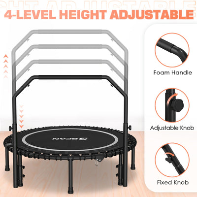Close-up of the adjustable handle on the BCAN Adult Mini Trampoline, designed for a safe and adjustable workout experience.