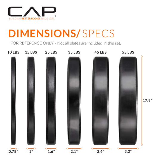 CAP Olympic Bumper Plate Weight Set 100–370LB for Home Gyms