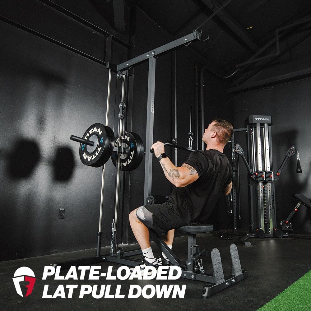 Titan Fitness Plate-Loaded LAT Tower for Back, Shoulder & Upper Body Strength Training | 400LB Cable Pulldown & Low Row Machine | DreamchaserHQ