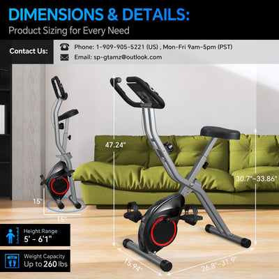 A view of the adjustable frame of a foldable exercise bike for various user heights.