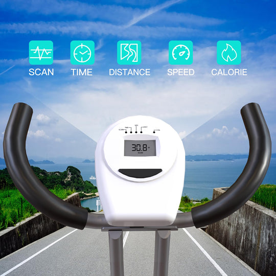 Close-up of the quiet operation feature on the foldable exercise bike.