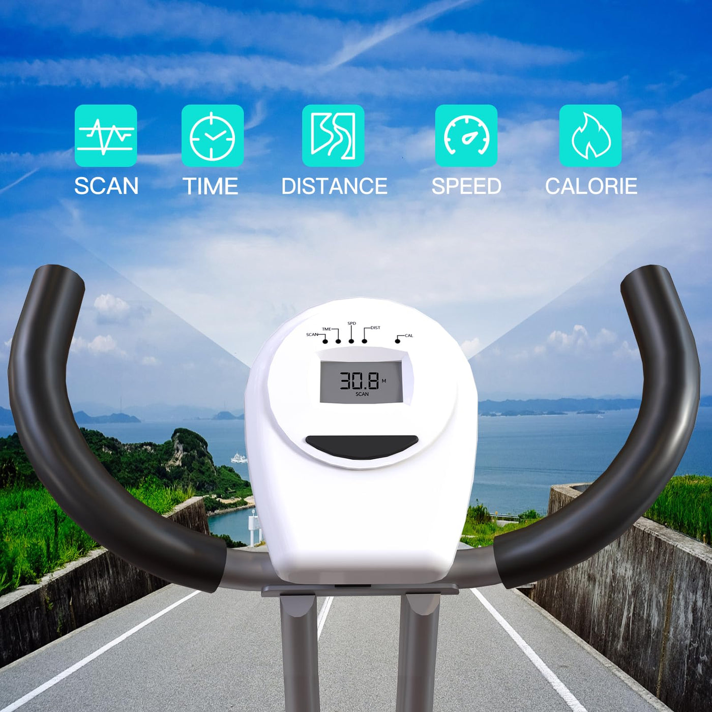 Close-up of the quiet operation feature on the foldable exercise bike.