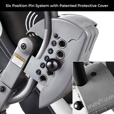 User demonstrating the INNOVA heat and massage inversion table, showcasing comfortable ankle holders during inversion.