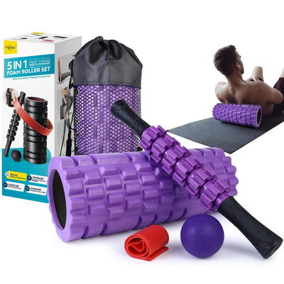 Krightlink 5 in1 Foam Roller Set for Deep Tissue Muscle Massage, High Density Fitness Exercise Foam Roller, Massage Roller, Massage Ball - Dreamchaser Headquarters