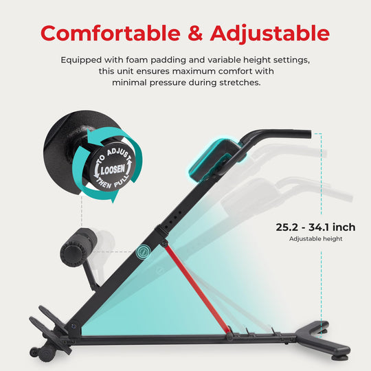 Sunny Health &amp; Fitness 45-Degree Hyperextension Roman Chair with Adjustable Height and Back, Glute, Hamstring, and Ab Workouts Foldable Sit Up Gym Bench for Home, Gray - SF-BH6629 - Dreamchaser Headquarters