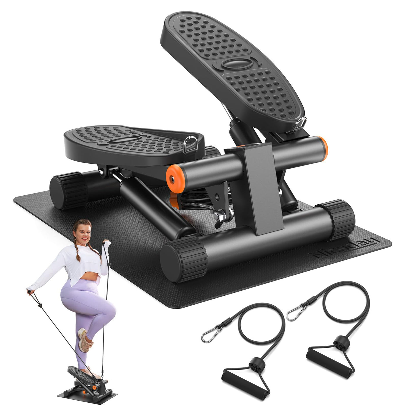 Niceday hydraulic fitness stepper loaded with 300LBS, emphasizing its sturdy construction.