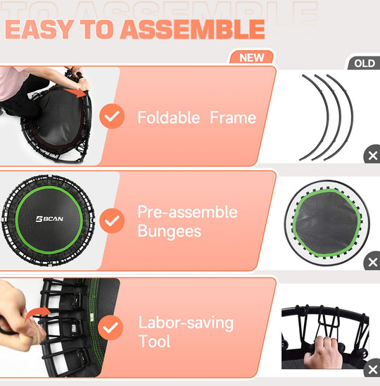 BCAN 40" Fitness Trampoline With Handle - Adjustable Foam, 450 LBS Capacity, Portable &amp; Quiet - Green - Dreamchaser Headquarters