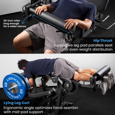 LIONSCOOL Leg Extension and Curl Machine V4.0, 1100lbs Capacity Adjustable Seated Leg Extension, Lying Leg Curl Bench, Cable Operated 2” Plate Loadable Lower Body Exercise Equipment for Home Gym - Dreamchaser Headquarters