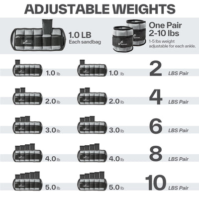 Sportneer Adjustable Weighted Ankle Weights Set 1 Pair 2 4 6 8 10 Lbs Leg Weight Straps for Women Men for Gym,Fitness, Workout,Walking, Jogging,1-5 lbs for Each Ankle, 1 Pair 2-10 lbs (Black) - Dreamchaser Headquarters