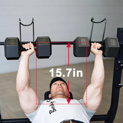 Close-up view of Mad Spotter Pro 2.0 Dumbbell Hooks designed to prevent slipping, essential for safe bench press workouts.