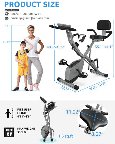 Foldable Exercise Bike 5 IN 1 with 16-Level Magnetic Resistance, Silent 20dB Operation & 300LB Capacity - Dreamchaser Headquarters