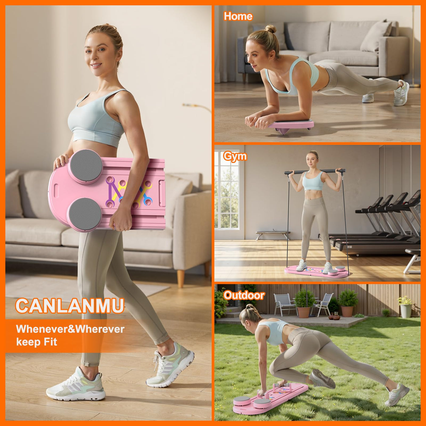 Canlanmu Pilates equipment - multifunctional ab board with resistance bands for full-body workouts.