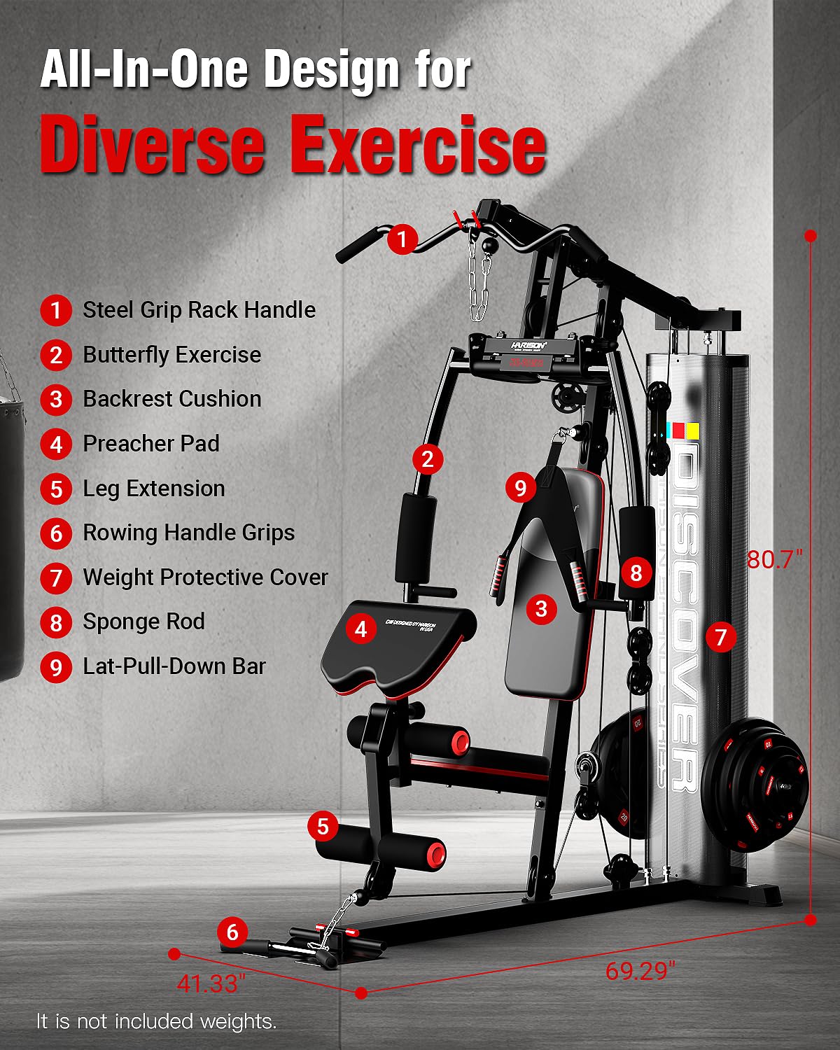 HARISON Home Gym - Full Body Workout Equipment, Exercise Equipment, Fitness Equipment, Multifunctional Home Gym Equipment for Home with Pulley System, Weight Bench, Rowing Machine - Dreamchaser Headquarters