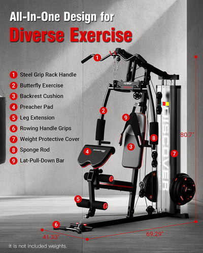 HARISON Home Gym - Full Body Workout Equipment, Exercise Equipment, Fitness Equipment, Multifunctional Home Gym Equipment for Home with Pulley System, Weight Bench, Rowing Machine - Dreamchaser Headquarters