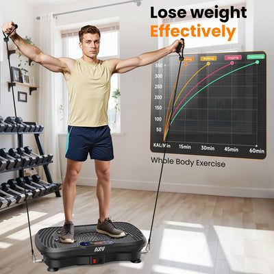 Vibrant exercise session using AXV Vibration Plate, an optimal weight loss vibrating platform for fat burning.