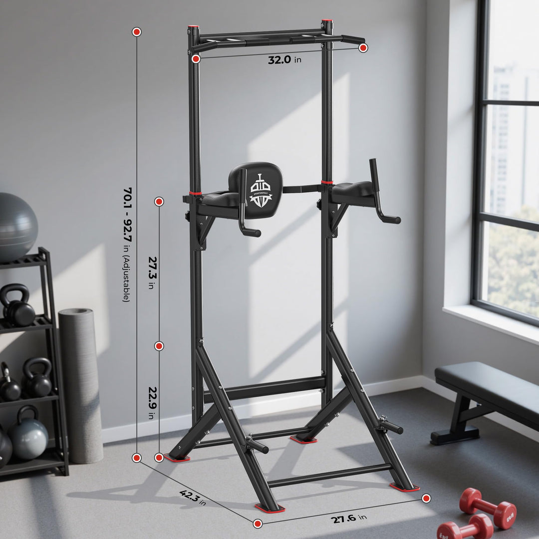 User-friendly setup of the Sportsroyals Power Tower with a pull up bar for home gym efficiency.