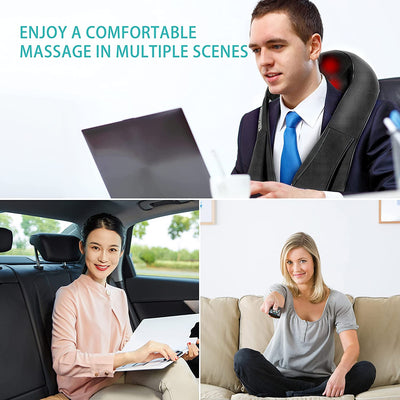 User comfortably using the AERLANG Shiatsu heated shoulder massager, ideal for home and office.