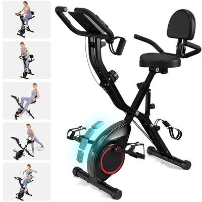 Foldable exercise bike demonstrating maximum weight capacity of 300 lbs.