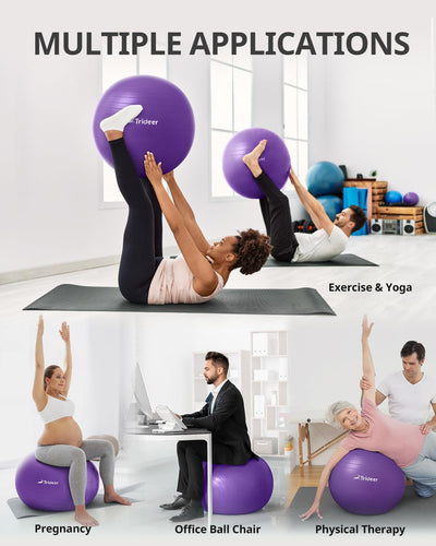 Trideer Yoga Ball sitting comfortably in a serene room setup, excellent for relaxation and therapy.