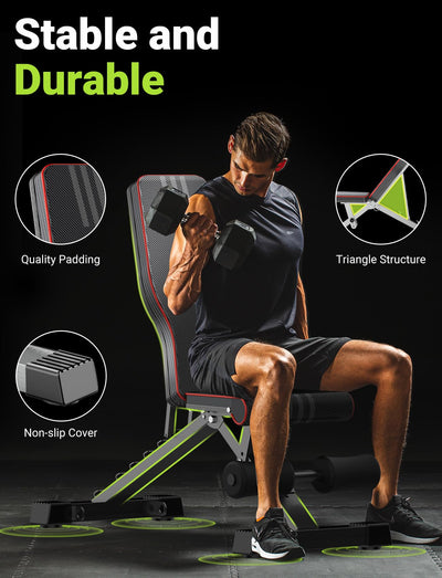 Close-up of Yoleo Adjustable Weight Bench with heavy-duty steel frame, ideal for a full body workout bench.