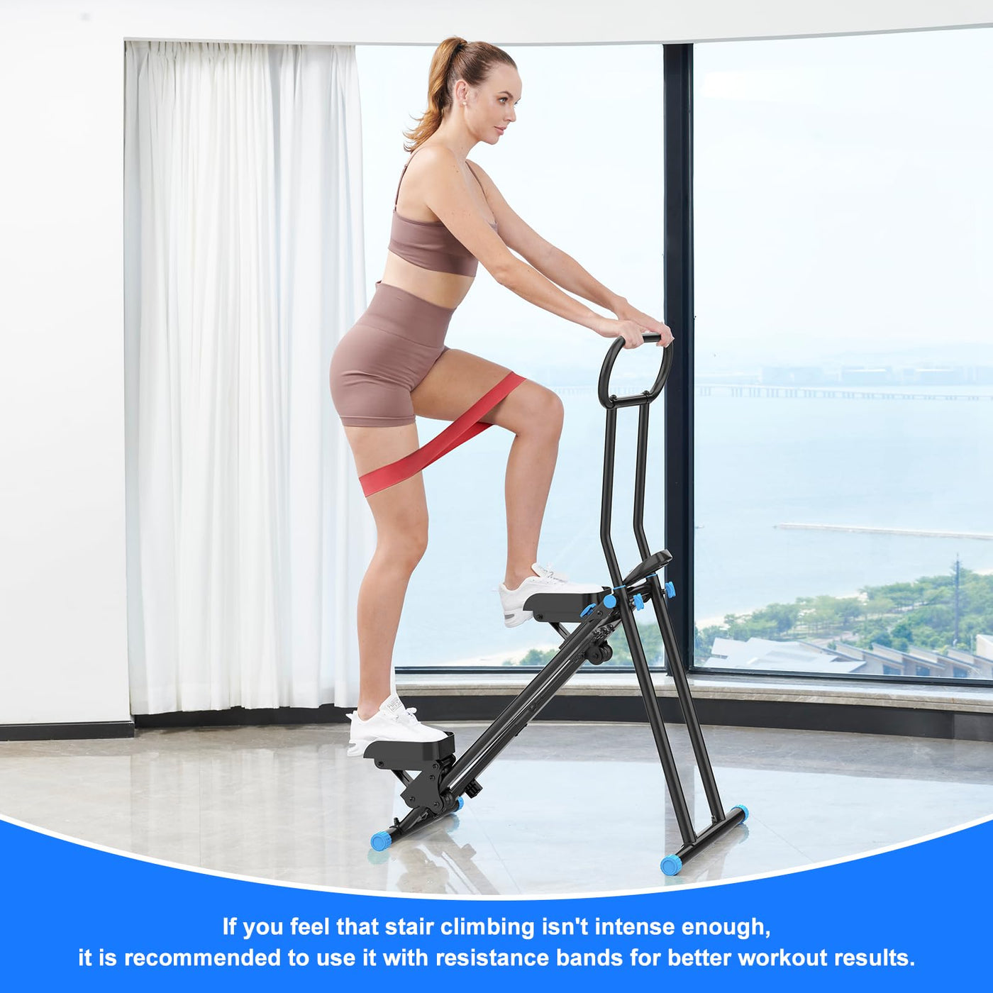 Dimension specifications of the HXD-ERGO vertical climber machine, illustrating its compact size when folded.