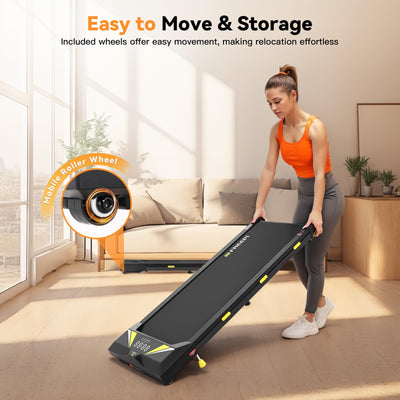 User interacting with the portable Walking Pad Treadmill for home exercise and wellness.