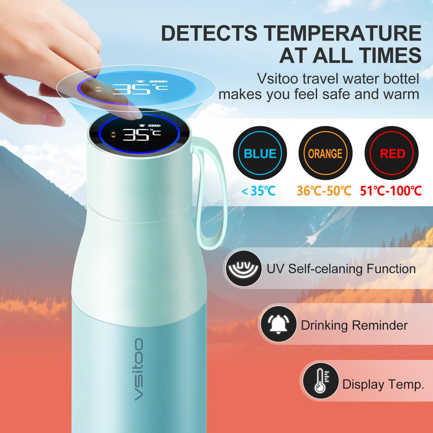 VSITOO 33 oz Smart Self-Cleaning Water Bottle,Stainless Steel Vacuum Flask,BPA-Free, One-Touch Clean,30-Day Battery, Magnetic Charging,Portable Bottle for Travel,Gym or Office,Black - Dreamchaser Headquarters