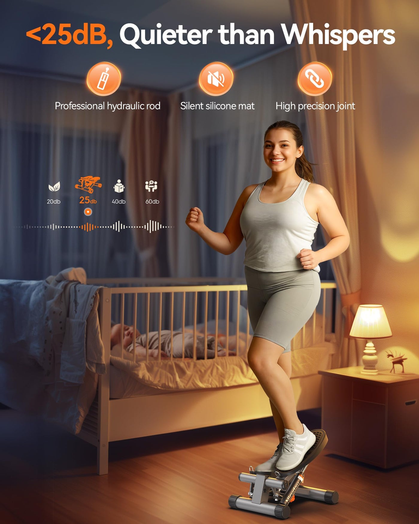 Niceday hydraulic fitness stepper placed easily in any room for flexible home workouts.
