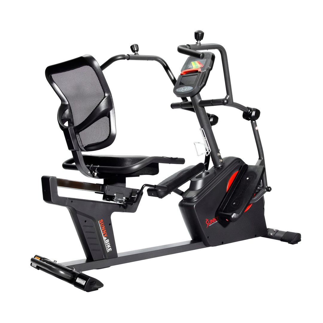 Sunny Health &amp; Fitness Electromagnetic Recumbent Cross Trainer Exercise Elliptical Bike w/Arm Exercisers, Easy Access Seat &amp; Exclusive SunnyFit® App Enhanced Bluetooth Connectivity - SF-RBE4886SMART - Dreamchaser Headquarters