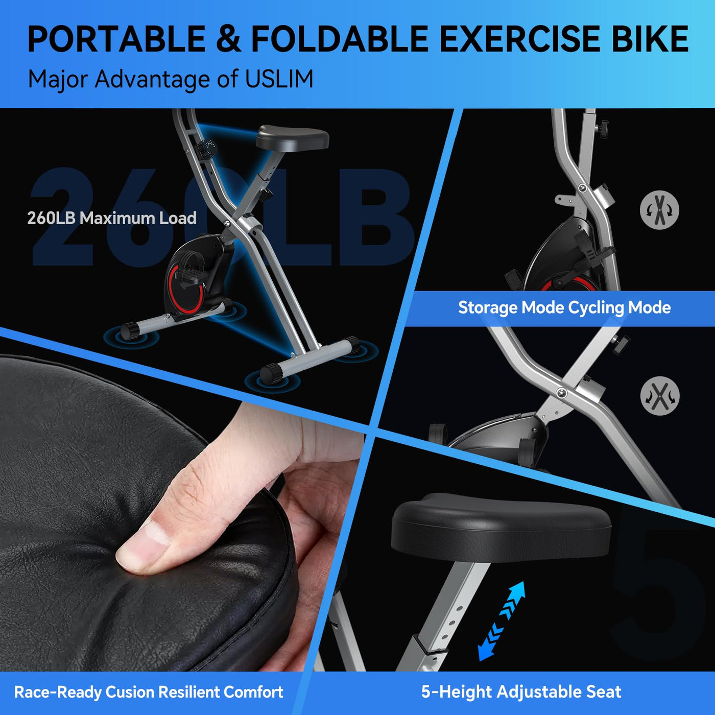 User engaging with the LCD display on a foldable exercise bike during a workout.
