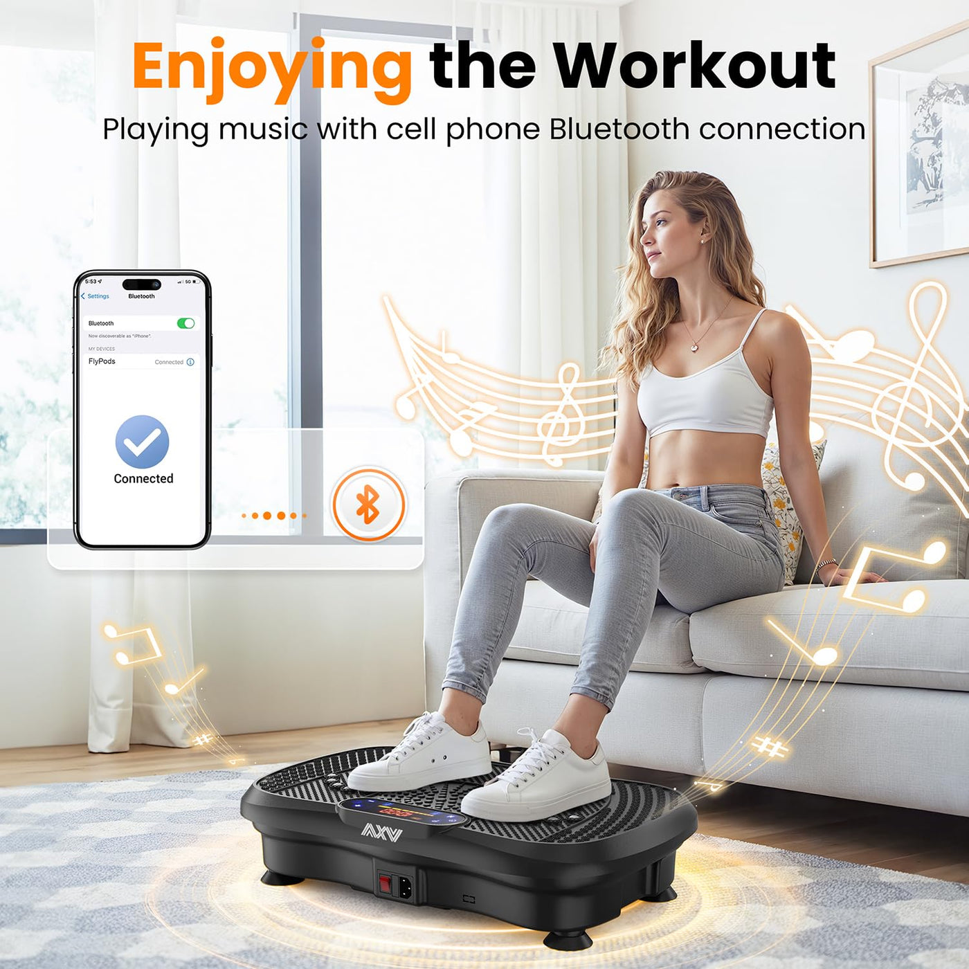 AXV Vibration Plate showcasing its ergonomic design, perfect for a weight loss vibrating platform workout.