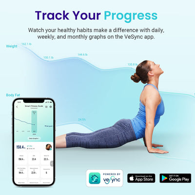 Fitness enthusiast weighing themselves on the Etekcity Smart Scale for Body Weight, utilizing its Bluetooth body composition scale technology.