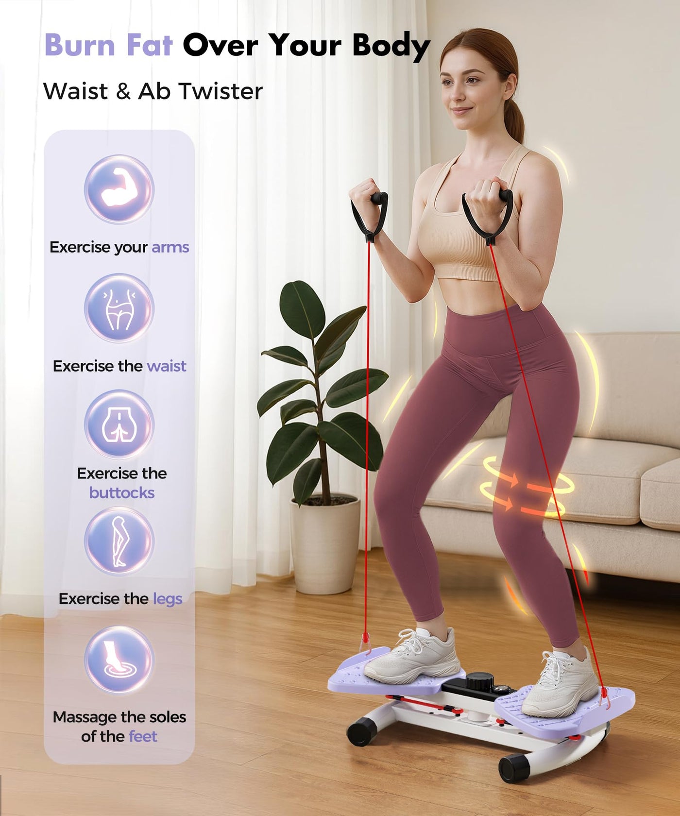 RENRUI Waist Twisting Machine Fitness Tool, Ab Twister Board with the Smart LED Digital Monitor, 300lbs Capacity & 20dB Ultra-Quiet, Anti-Slip Home Gym Workout Equipment for Women (Pink)