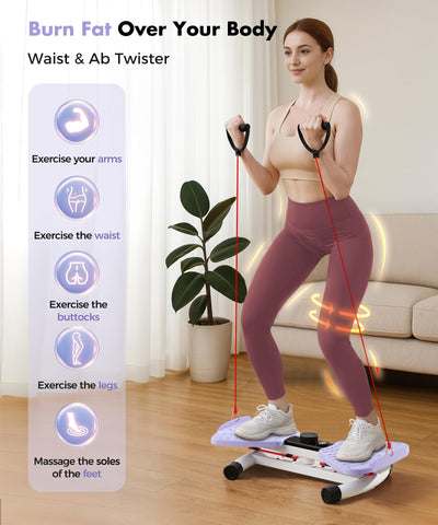 RENRUI Waist Twisting Machine Fitness Tool, Ab Twister Board with the Smart LED Digital Monitor, 300lbs Capacity & 20dB Ultra-Quiet, Anti-Slip Home Gym Workout Equipment for Women (Pink)