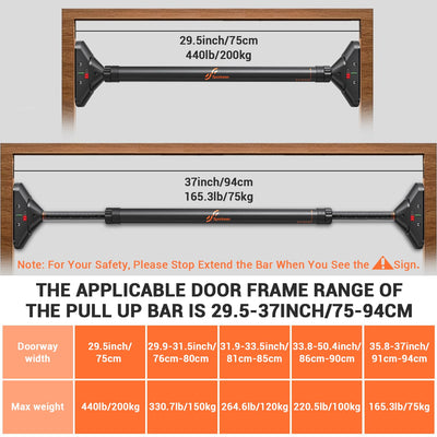 Sportneer Pull Up Bar Doorway Chin Up Bar No Screws Door Frame Chin Up Push Up Sit Up Bar Adjustable 75-94cm (29.5''-37'') Up to 200kg Capacity Workout Bar - Dreamchaser Headquarters