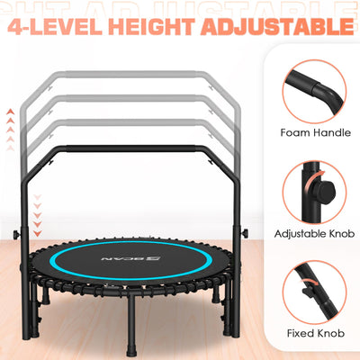Dynamic angle view of workout sessions on the BCAN Adult Mini Trampoline, showcasing its functional fitness benefits.