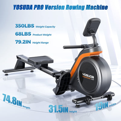 User engaging with the YOSUDA Magnetic Rowing Machine's LCD monitor for performance tracking.