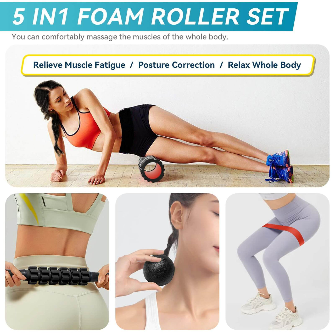 Krightlink 5 in1 Foam Roller Set for Deep Tissue Muscle Massage, High Density Fitness Exercise Foam Roller, Massage Roller, Massage Ball - Dreamchaser Headquarters