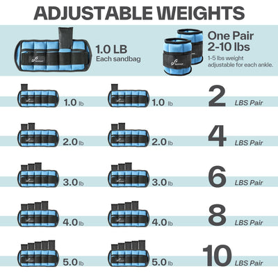 Sportneer Adjustable Weighted Ankle Weights Set 1 Pair 2 4 6 8 10 Lbs Leg Weight Straps for Women Men for Gym,Fitness, Workout,Walking, Jogging,1-5 lbs for Each Ankle, 1 Pair 2-10 lbs (Black) - Dreamchaser Headquarters