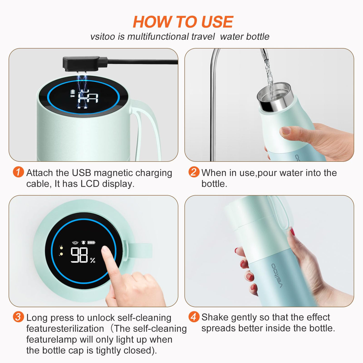 VSITOO 33 oz Smart Self-Cleaning Water Bottle,Stainless Steel Vacuum Flask,BPA-Free, One-Touch Clean,30-Day Battery, Magnetic Charging,Portable Bottle for Travel,Gym or Office,Black - Dreamchaser Headquarters