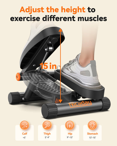 Close-up of Niceday hydraulic fitness stepper demonstrating its sturdy build and space-saving size.