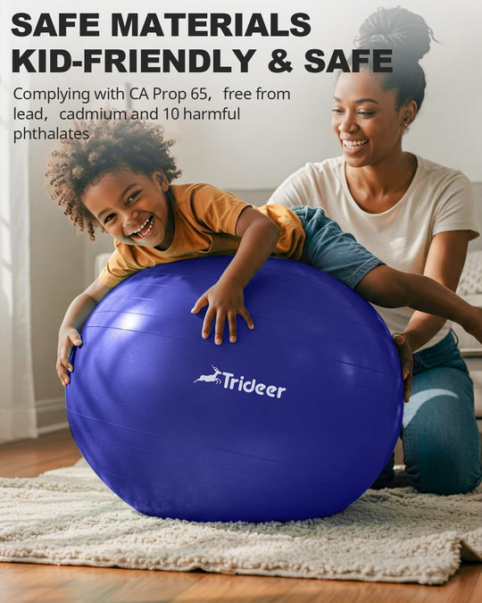 Trideer Exercise Ball for Therapy, Pregnancy &amp; Fitness - Non-Slip, Safe Design, Quick Pump Included, 5 Sizes - Dreamchaser Headquarters