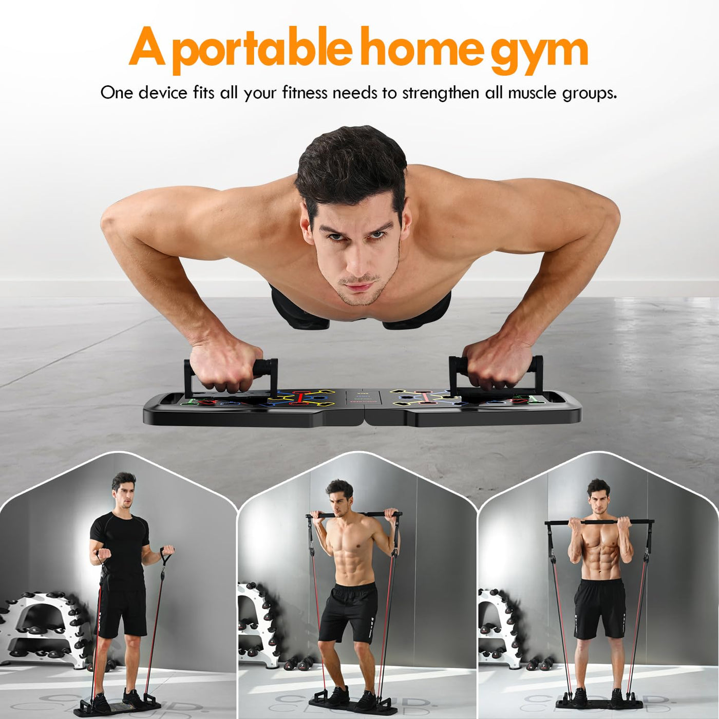 Foldable Push Up Board designed for maximum muscle engagement, enabling a full body workout at home effortlessly.