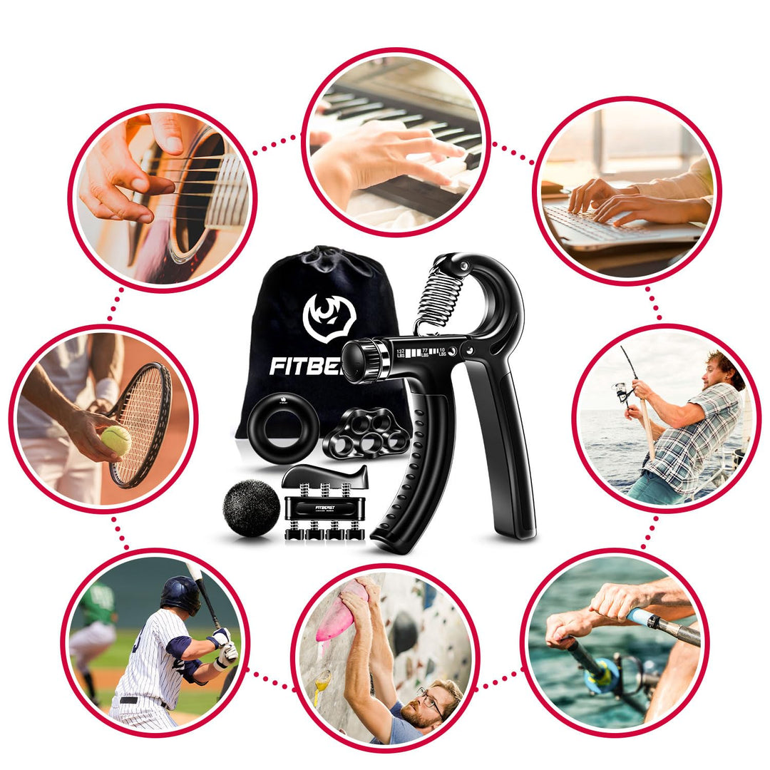 FitBeast grip strengthener kit 5-pack, offering varying resistance perfect for rehabilitation and enhancing grip strength.