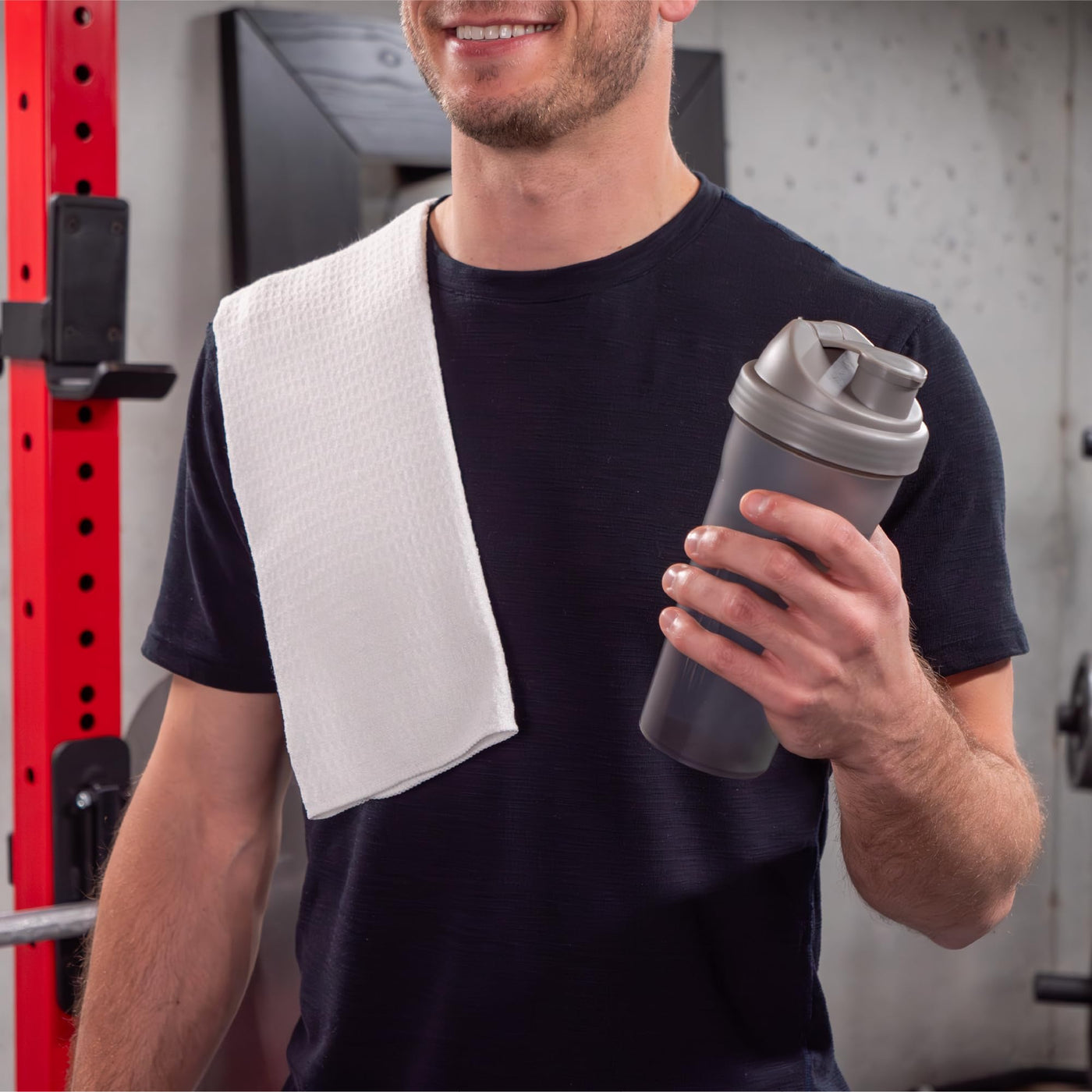 A display of S&T INC. Microfiber Gym Towels, ideal for yoga and other sports activities.