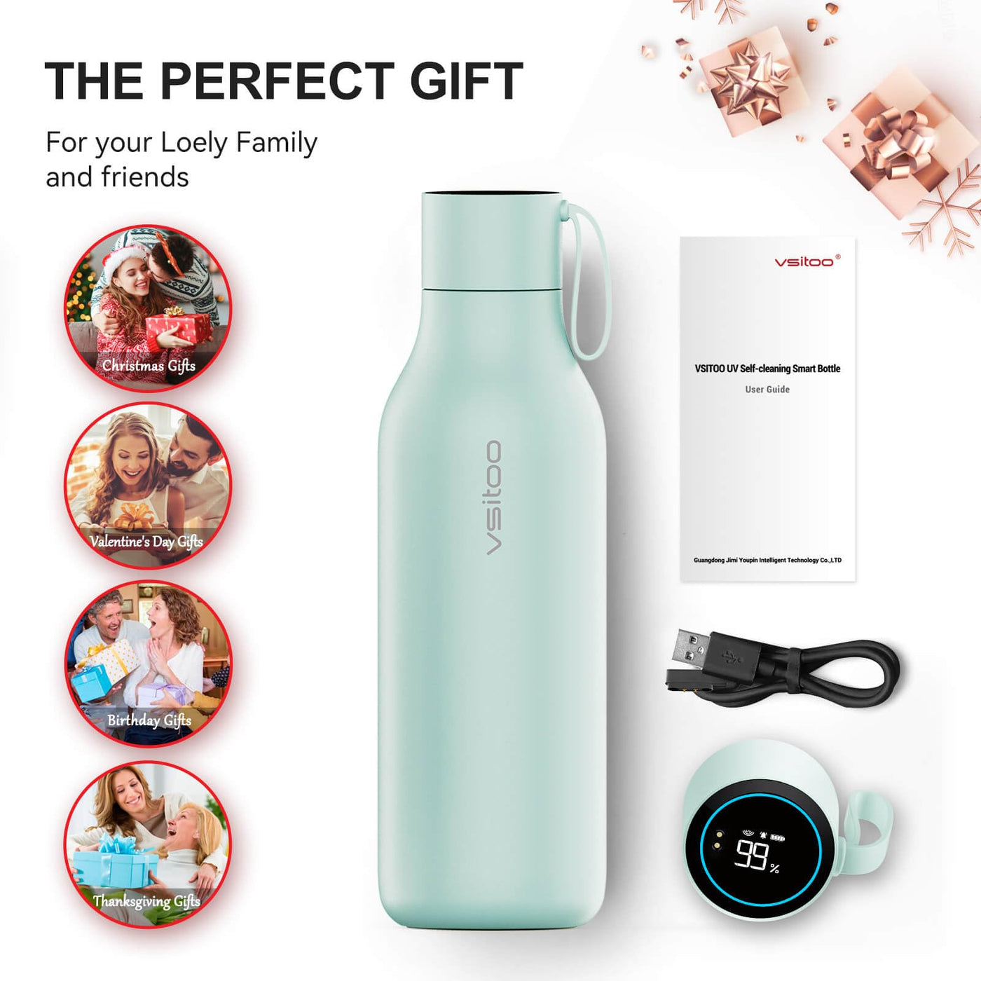 VSITOO 33 oz Smart Self-Cleaning Water Bottle,Stainless Steel Vacuum Flask,BPA-Free, One-Touch Clean,30-Day Battery, Magnetic Charging,Portable Bottle for Travel,Gym or Office,Black - Dreamchaser Headquarters