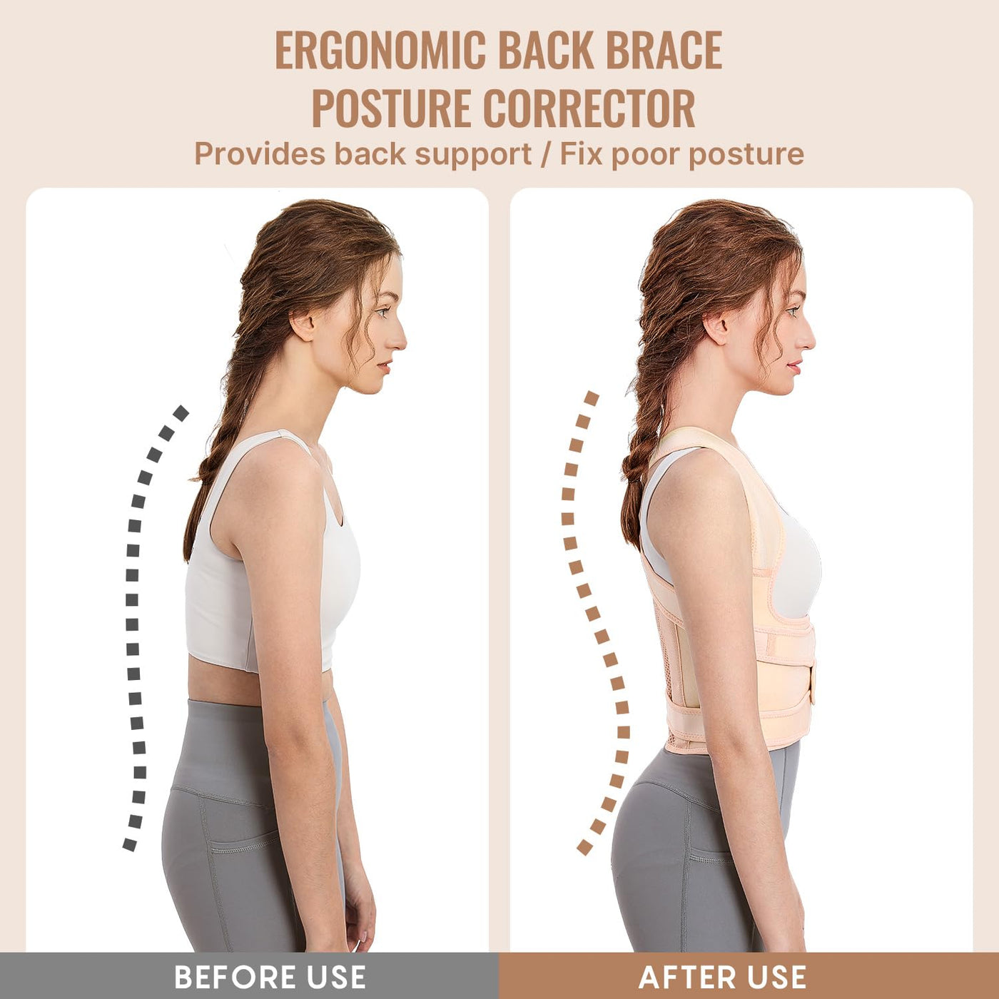 User-friendly illustration of Fit Geno Back Brace as a posture corrector for back pain.