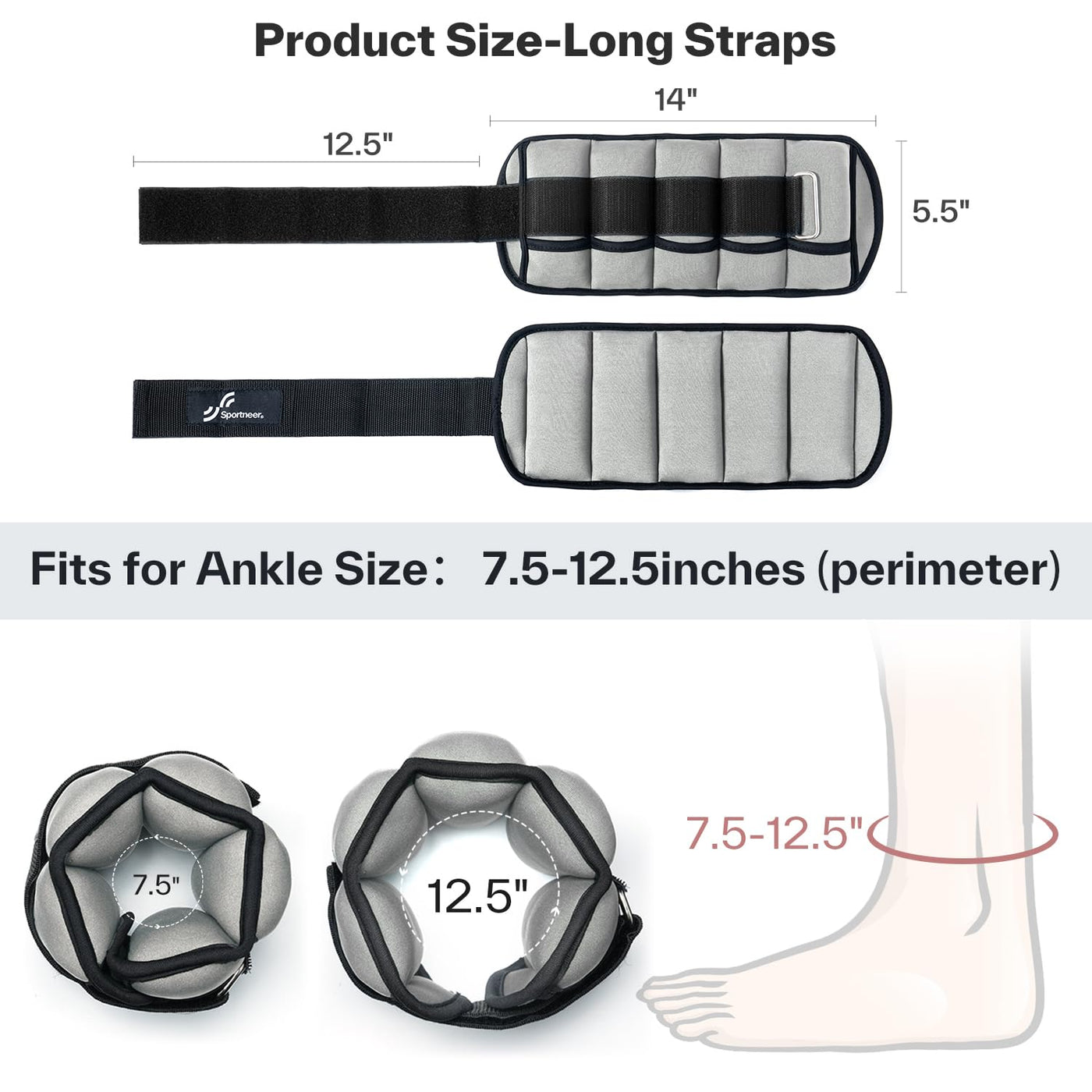 Sportneer Adjustable Weighted Ankle Weights Set 1 Pair 2 4 6 8 10 Lbs Leg Weight Straps for Women Men for Gym,Fitness, Workout,Walking, Jogging,1-5 lbs for Each Ankle, 1 Pair 2-10 lbs (Black) - Dreamchaser Headquarters