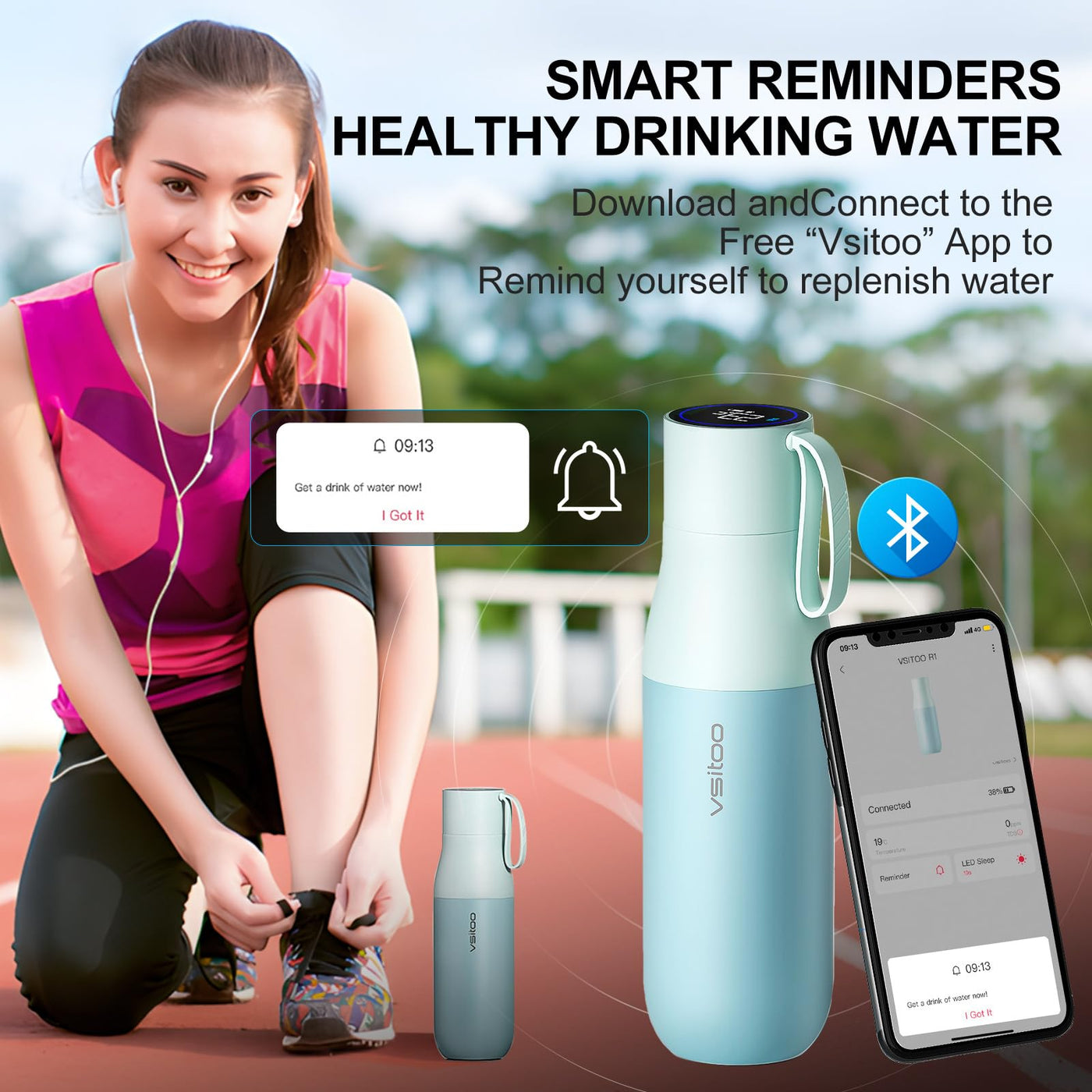 VSITOO 33 oz Smart Self-Cleaning Water Bottle,Stainless Steel Vacuum Flask,BPA-Free, One-Touch Clean,30-Day Battery, Magnetic Charging,Portable Bottle for Travel,Gym or Office,Black - Dreamchaser Headquarters